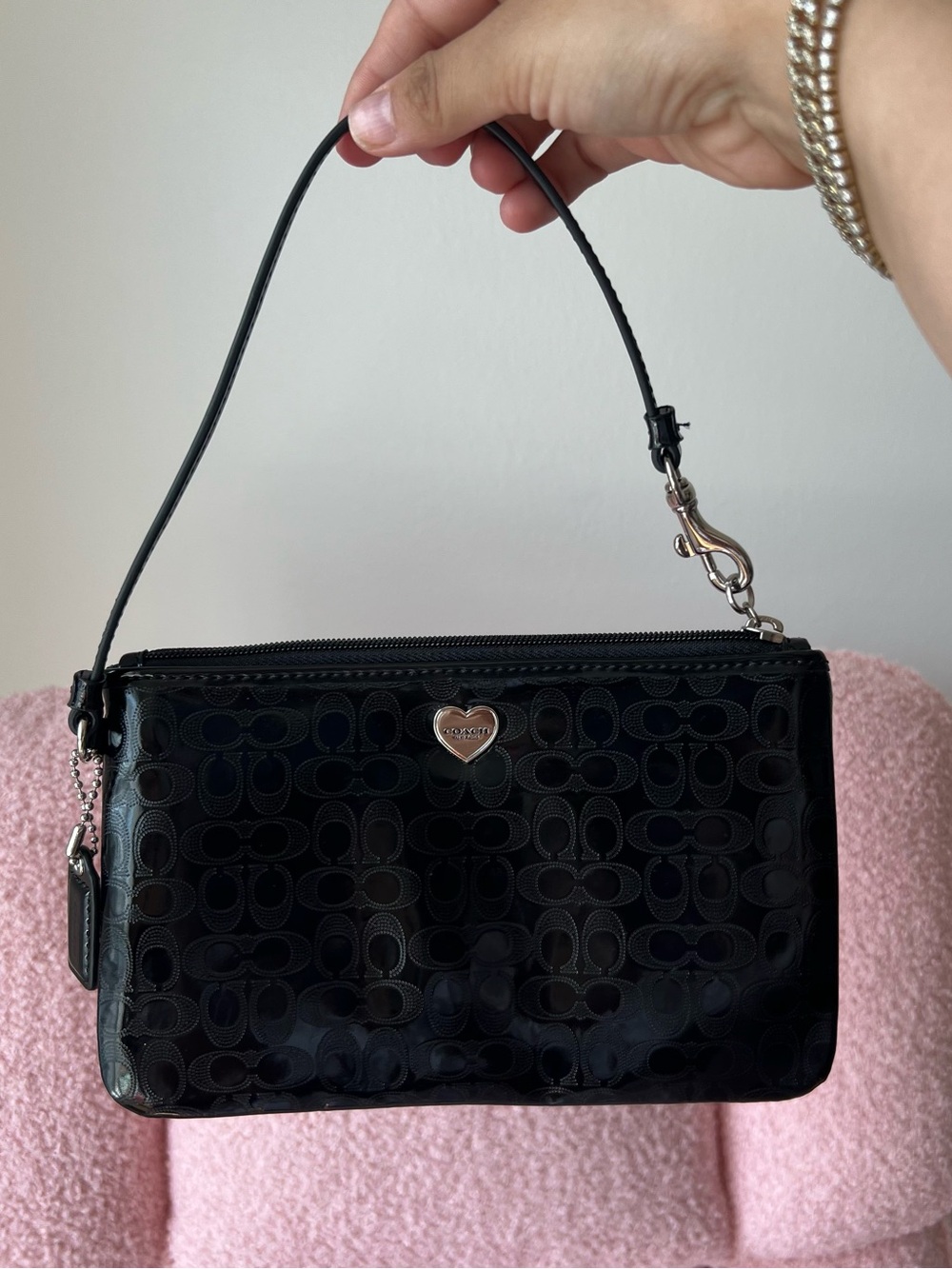 Coach Black Signature Heart Wristlet